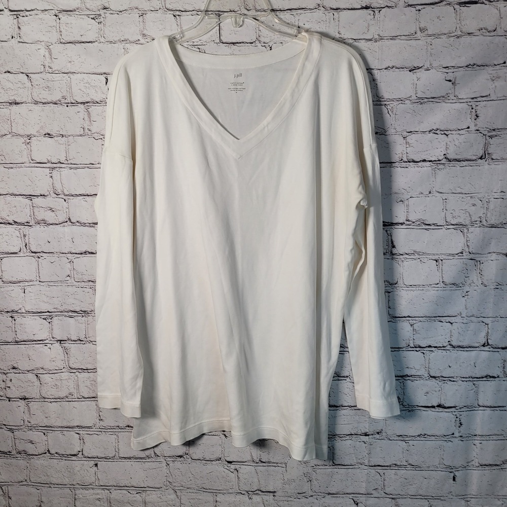 J. JILL Simply Supima V-Neck Tunic Top Cream Beige Medium Minimalist Neutral